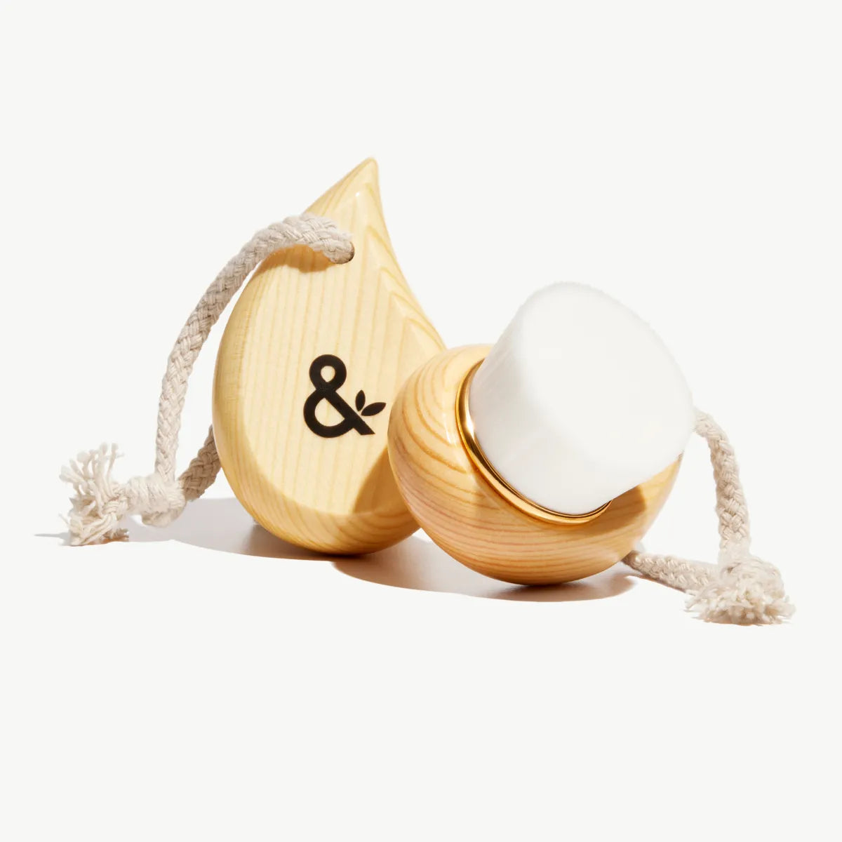 Ultra-Plush Cleansing Brush with wooden handle, shown from the front and back