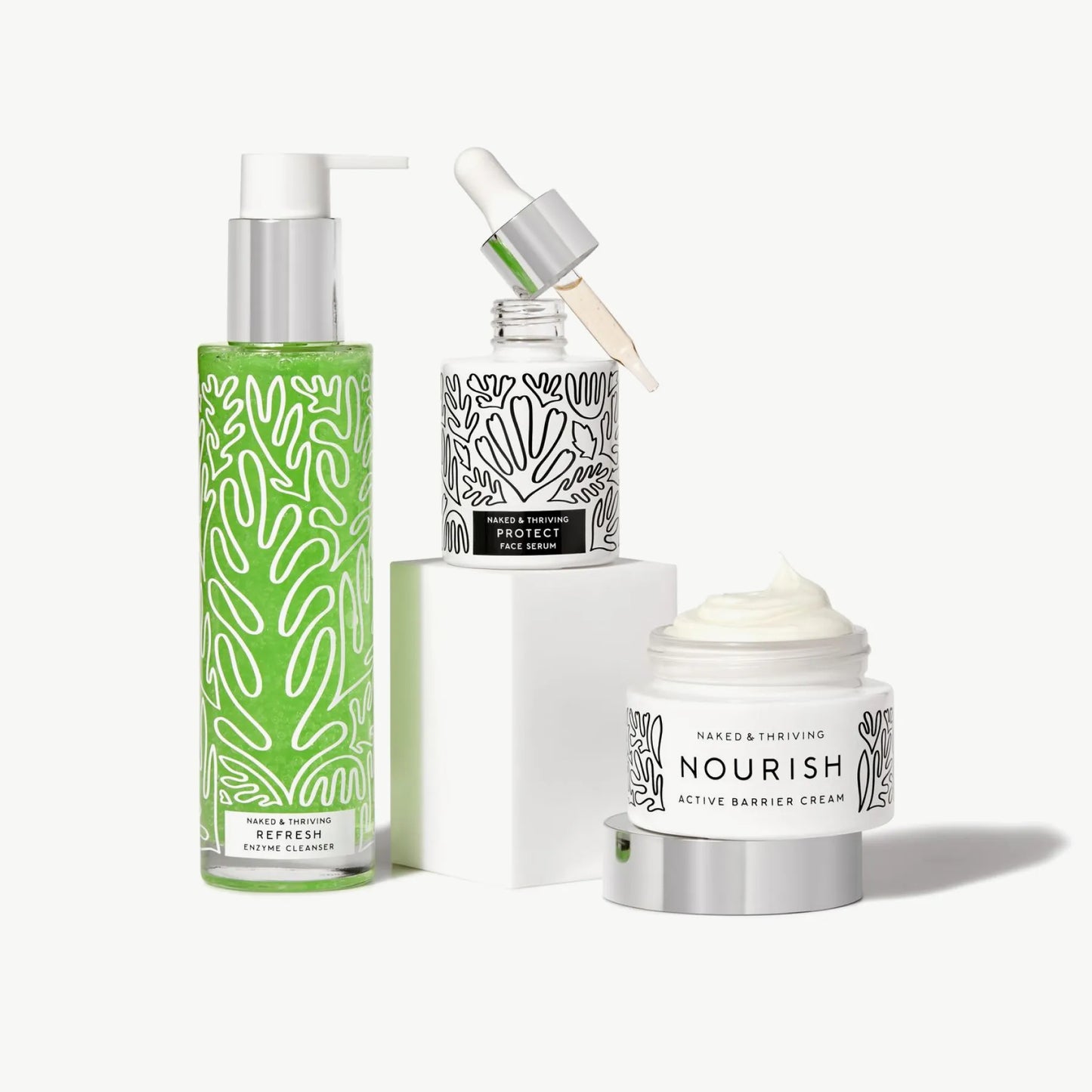 Barrier Boost routine with Refresh Cleanser, Protect Serum, and Nourish Face Cream