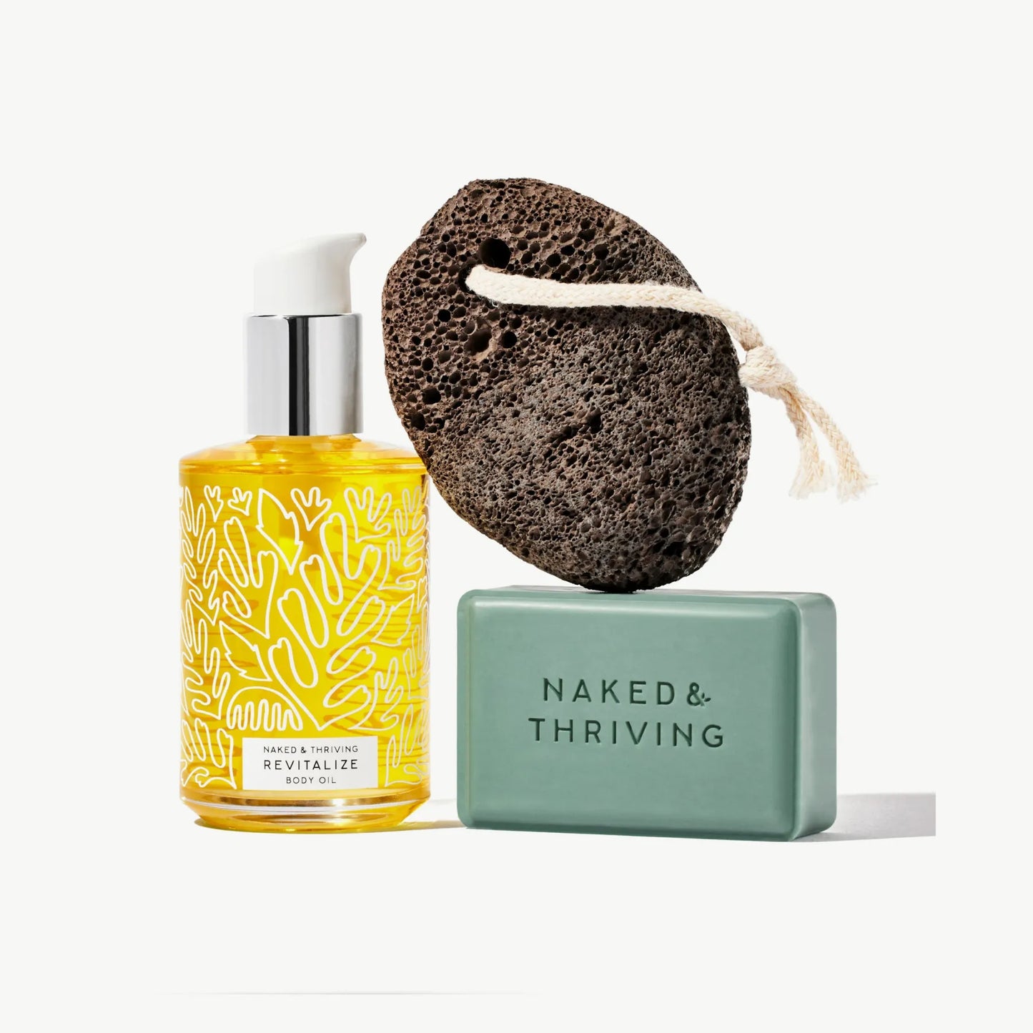 Body Exfoliation Trio with Exfoliating Cleansing Bar, Natural Pumice Stone, and Revitalize Body Oil 