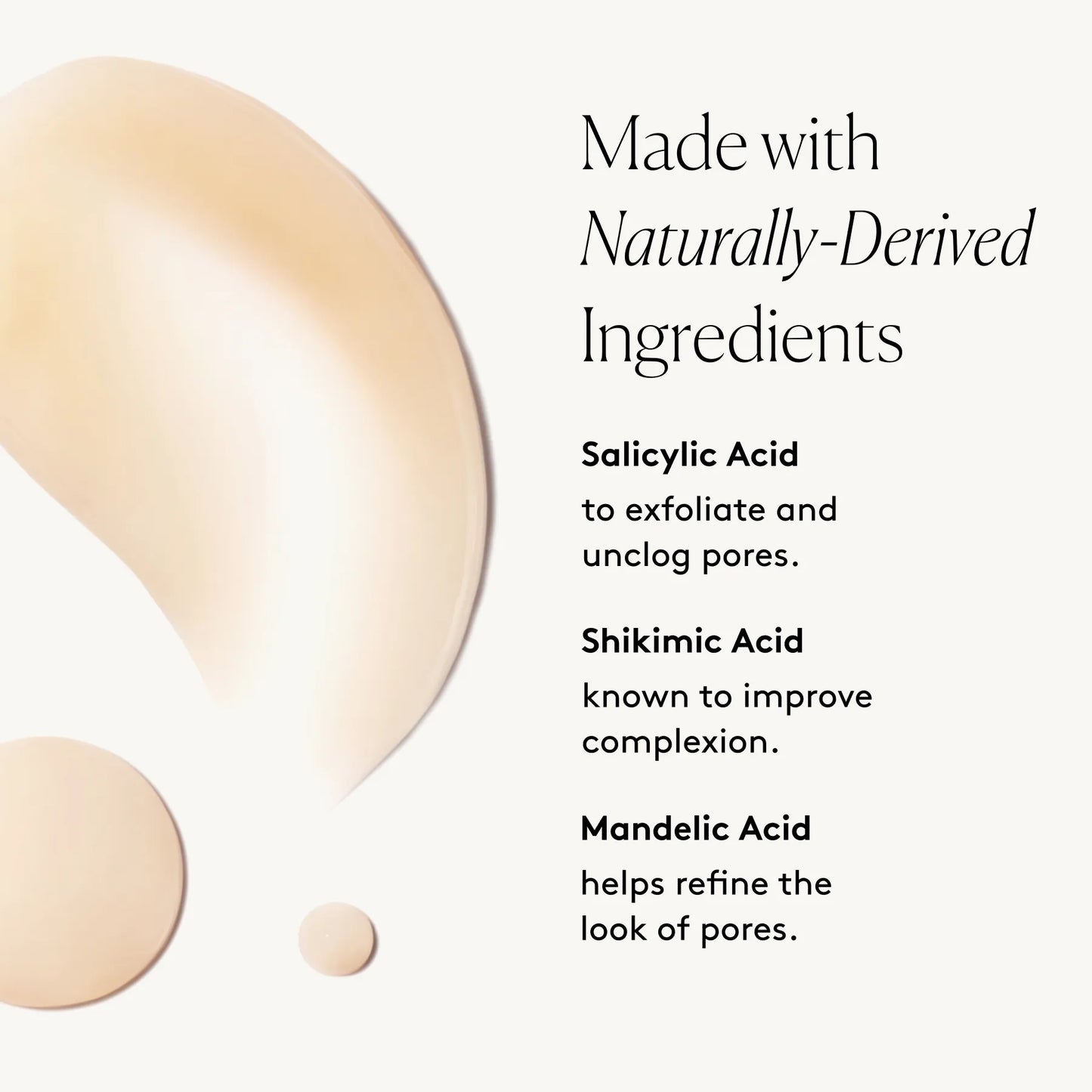 Graphic listing visible clarifying and refining benefits of skincare ingredients
