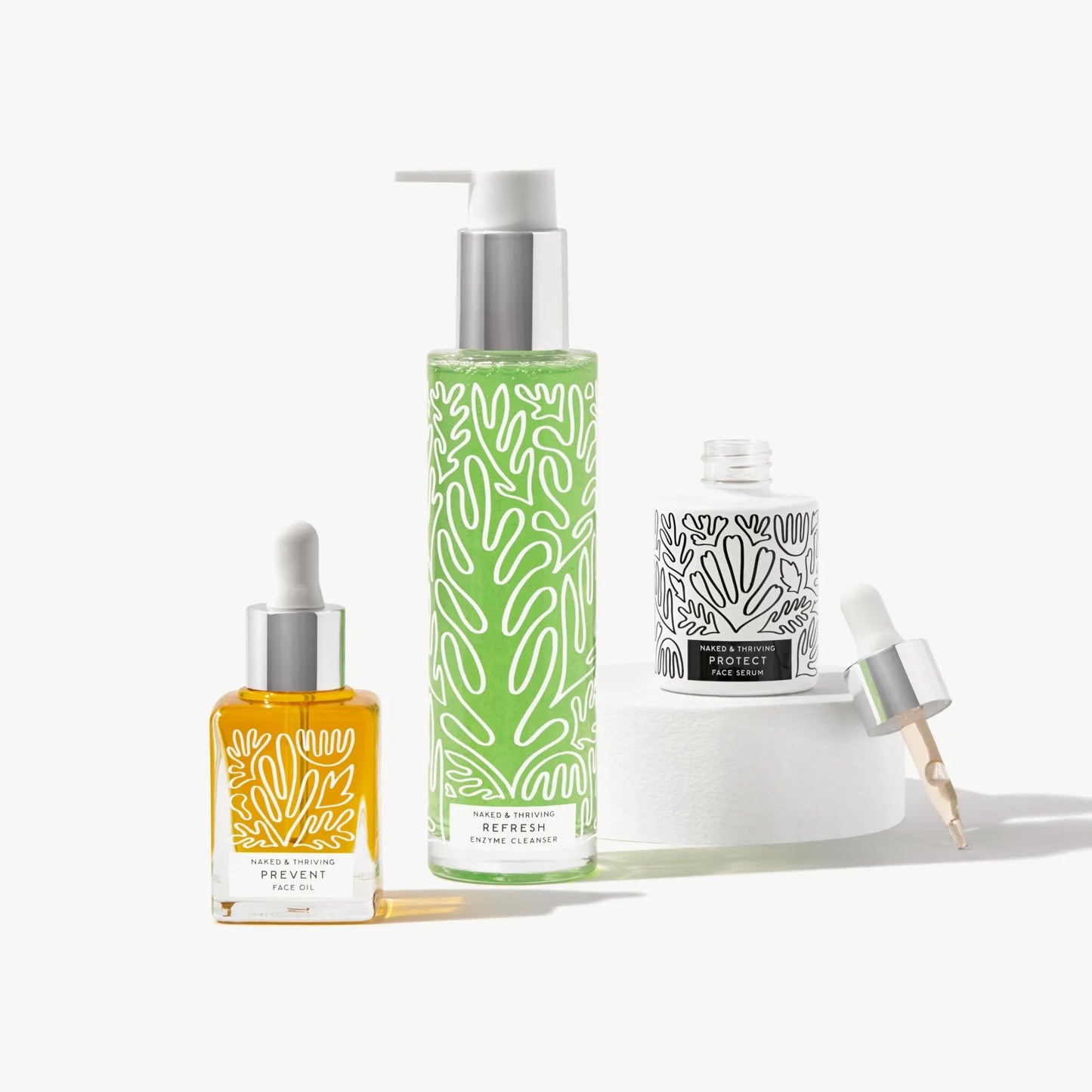 The Day Routine set with Refresh cleanser, protect serum, and Prevent oil