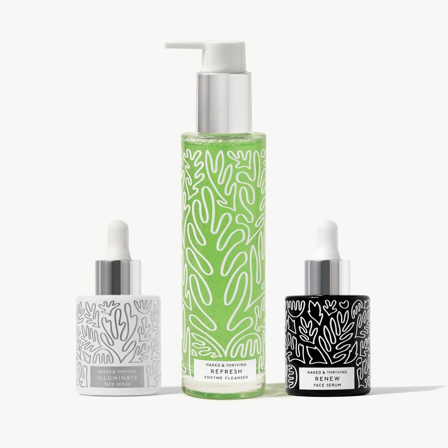 Firming Hydration Trio with Refresh Cleanser, Renew Serum, and Illuminate Serum on white background