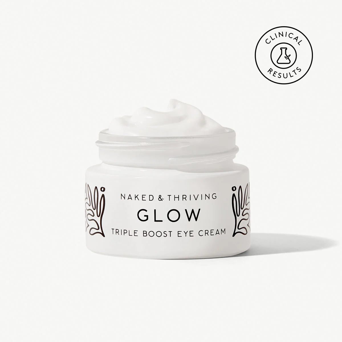 Glow Triple Boost Eye Cream open jar showing creamy texture