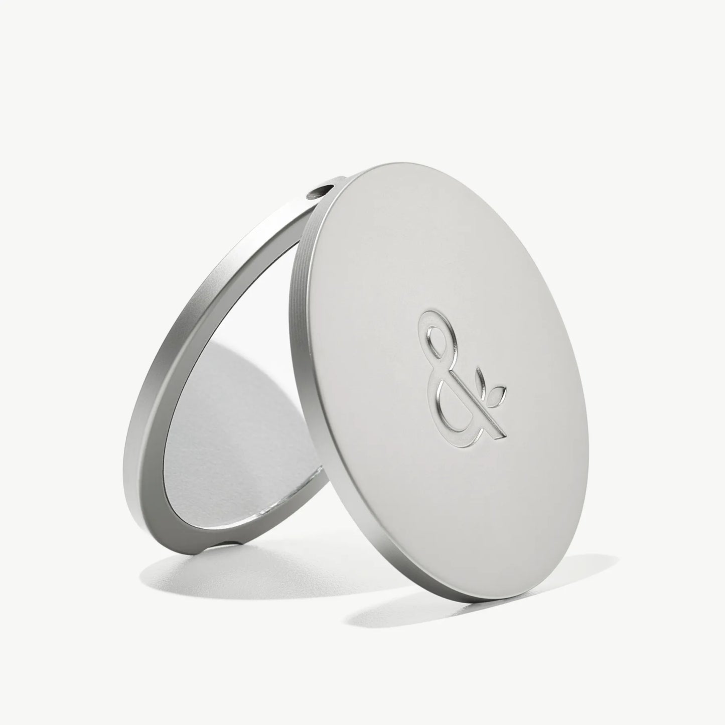 Silver Luxe Compact Mirror open on white background