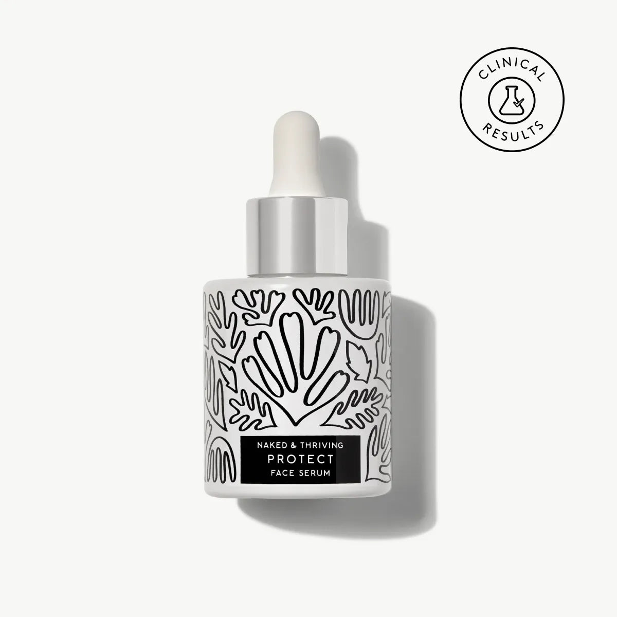 Protect Antioxidant Face Serum glass bottle with dropper on white background