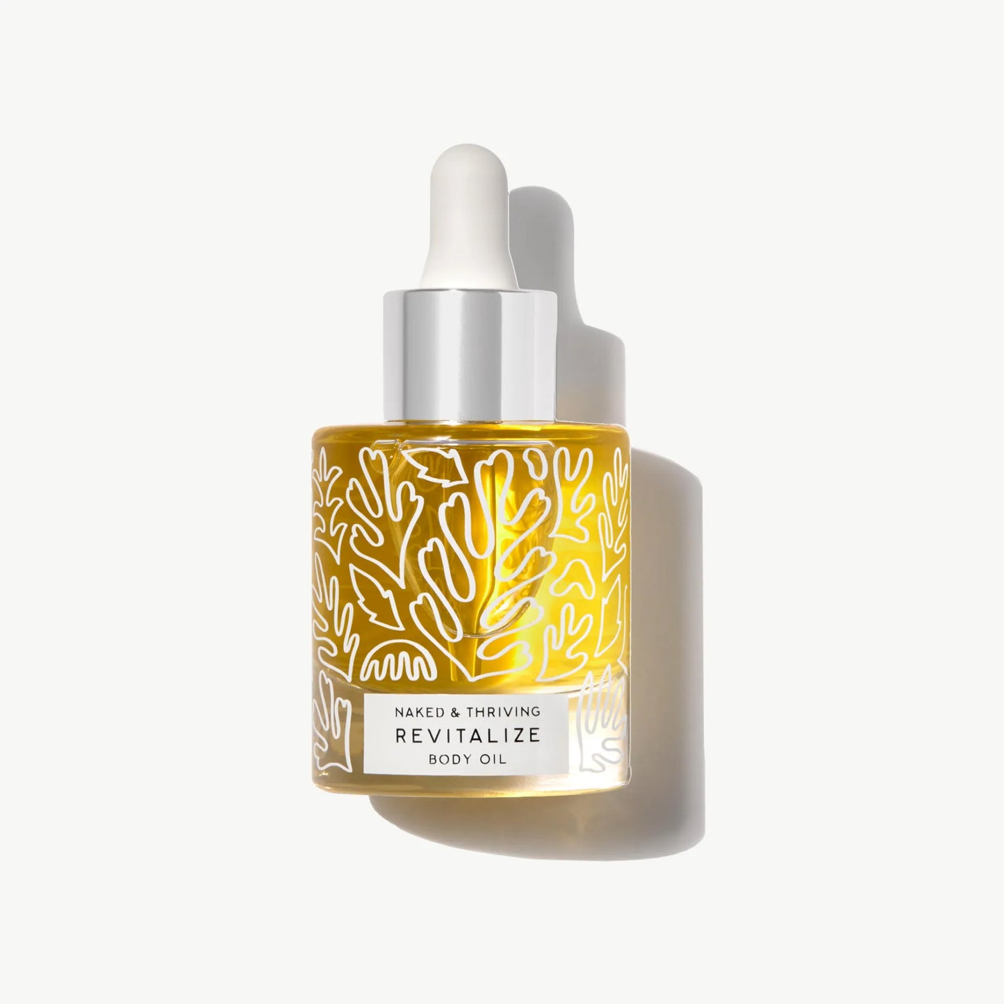 Revitalize Nourishing Body Oil in glass dropper bottle on white background