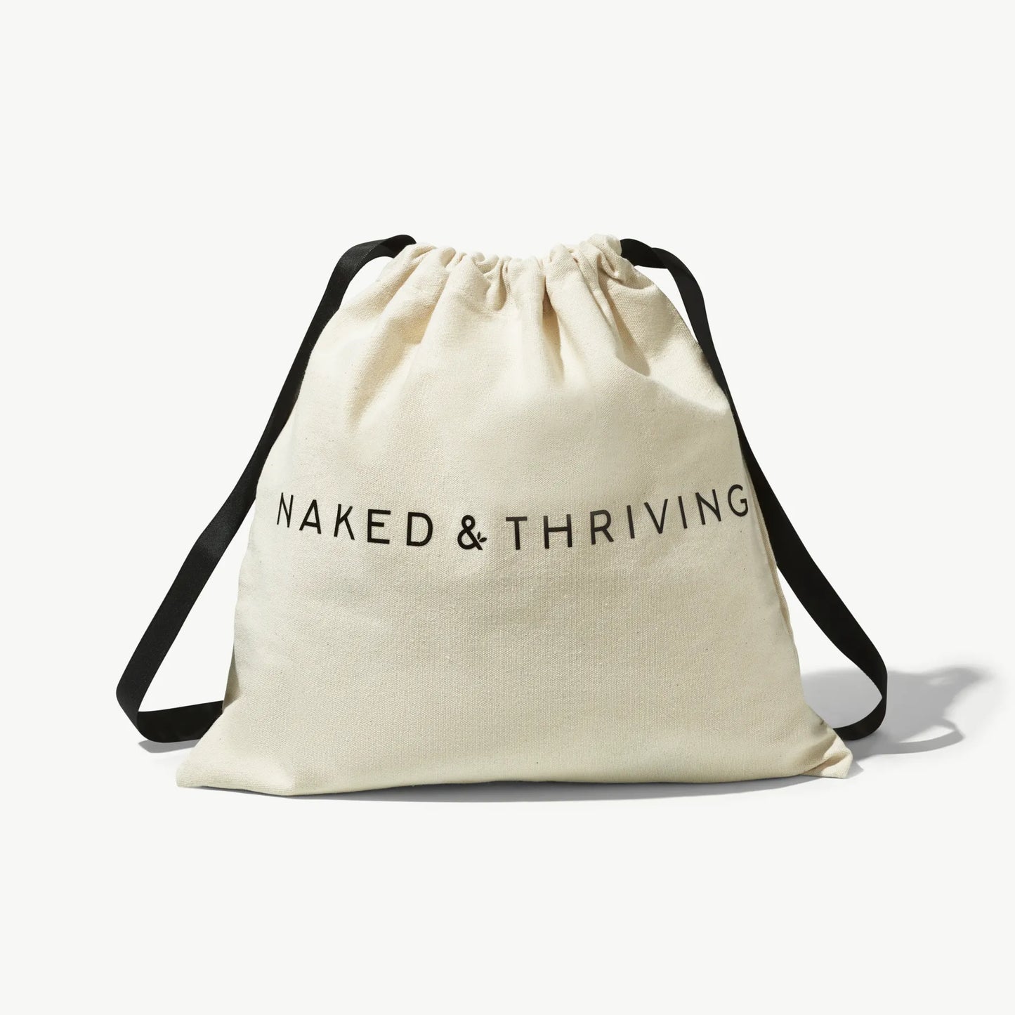 Naked & Thriving signature cotton drawstring bag with logo