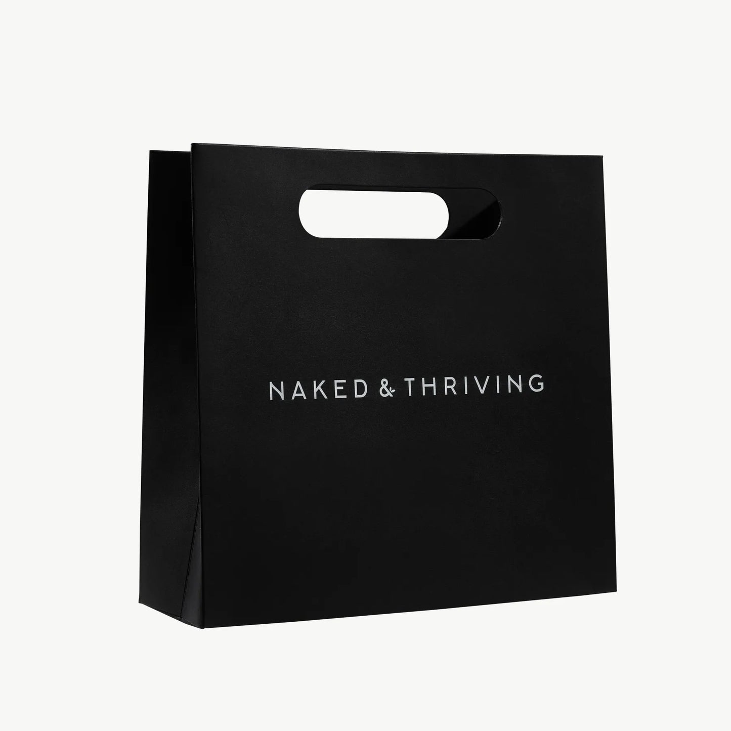 Black Naked & Thriving shopping bag with handle cutout