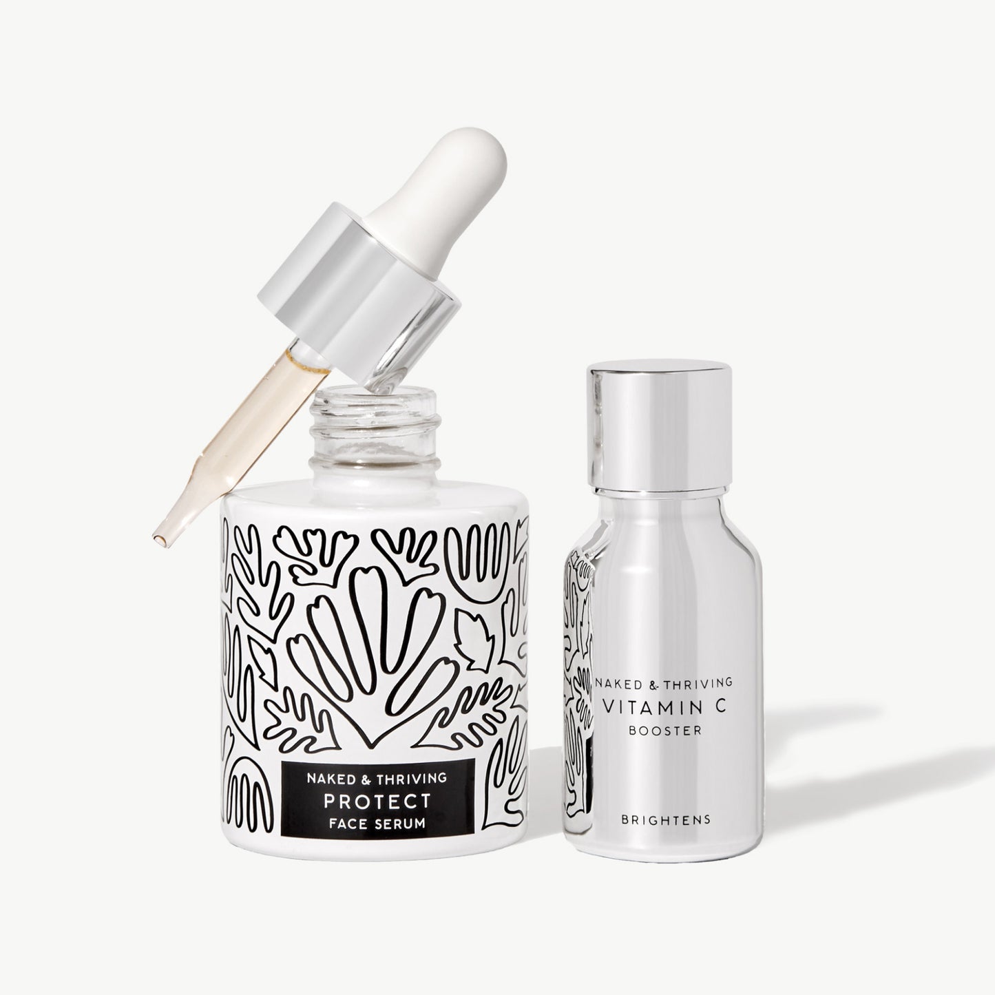 Supercharged Serum Set with protect serum and Vitamin C Booster on white background
