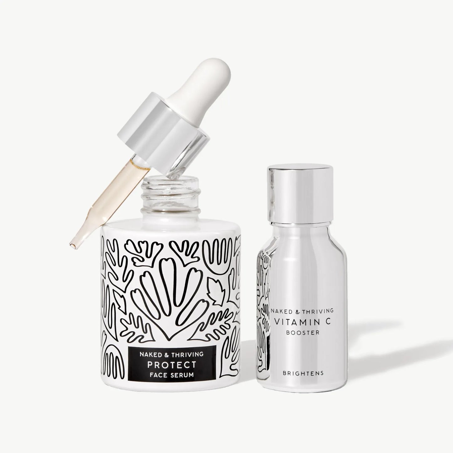 
                
                  Supercharged Serum Set with protect serum and Vitamin C Booster on white background
                
              