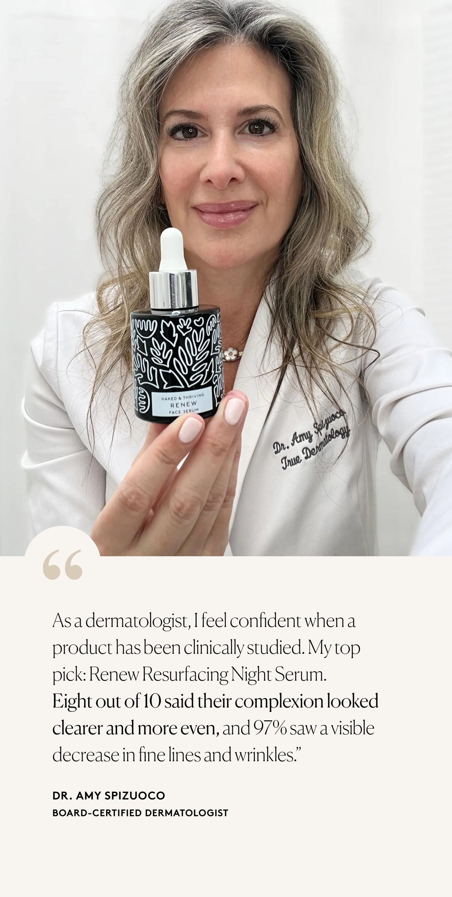 Dermatologist holding Renew Resurfacing Night Serum in clinical setting